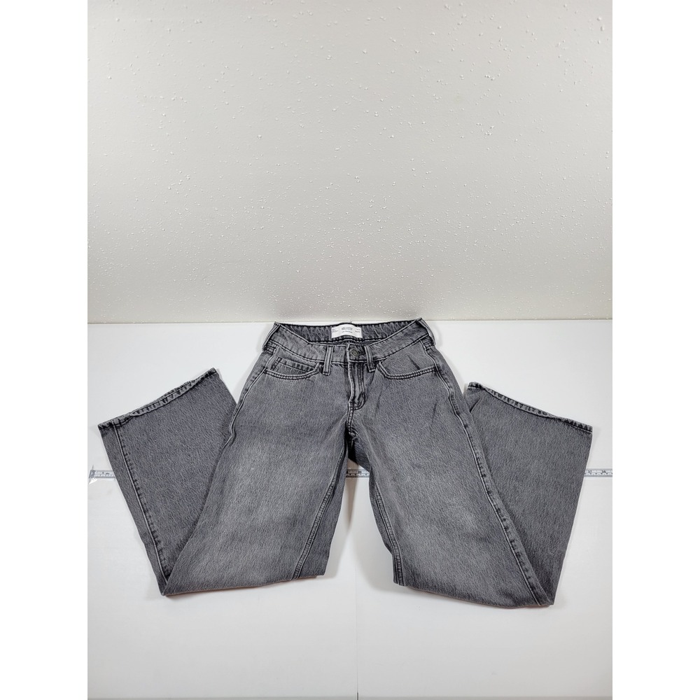 Hollister Low-Rise Baggy Jeans Womens 00R‎ W24 Gray Excellent Wide Leg Denim